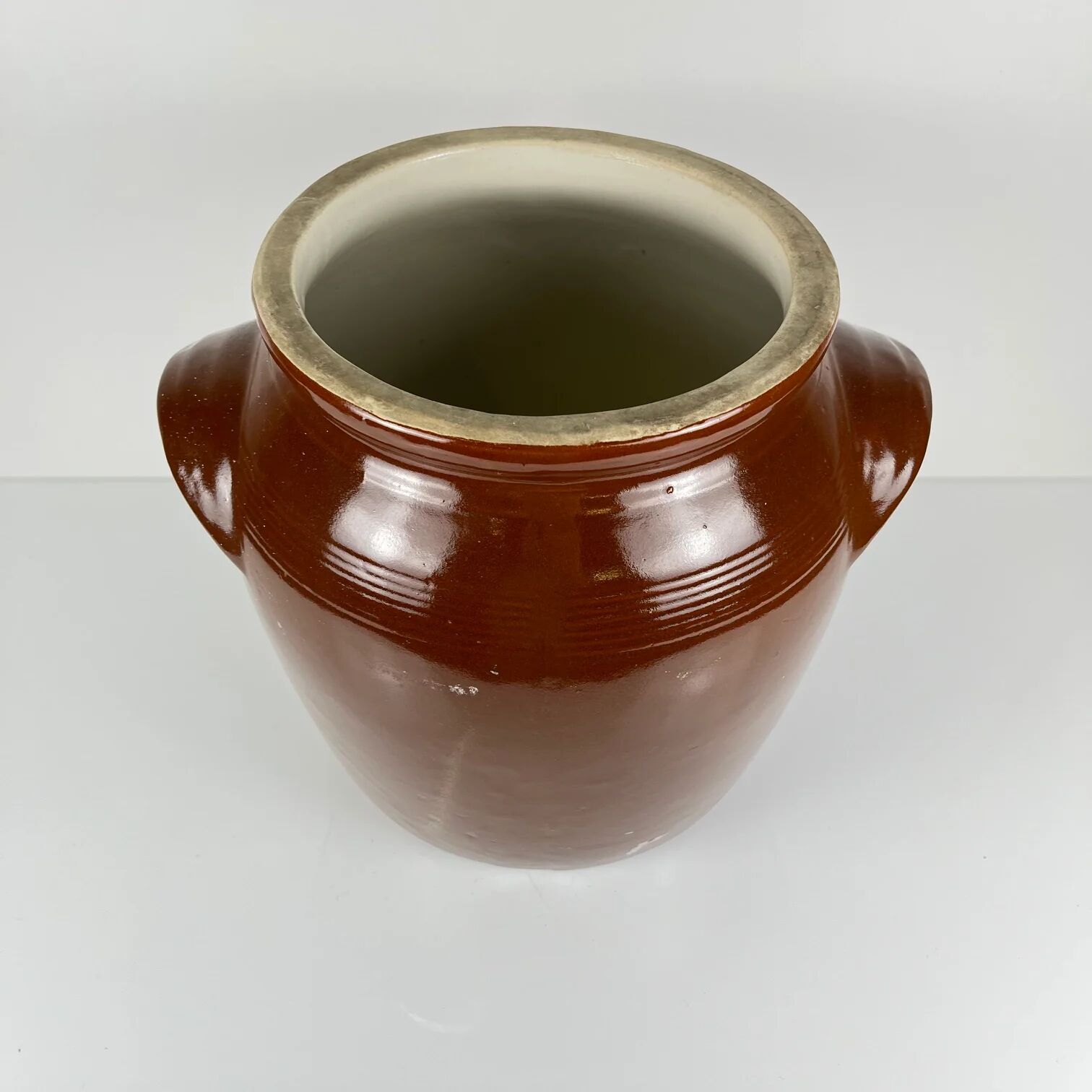 Large confit/grease pot, antique stoneware, brown colour, 1900.