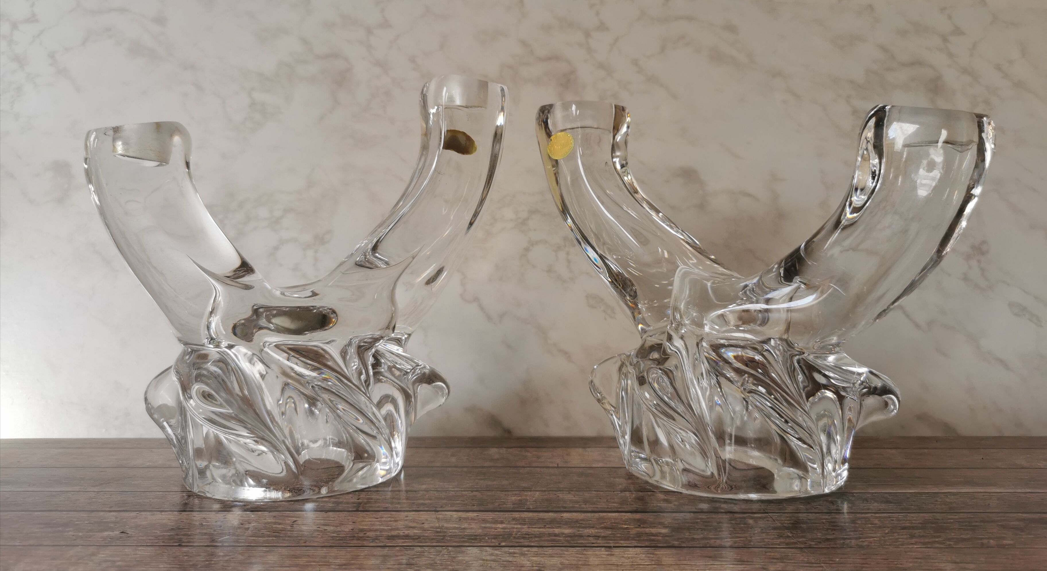 Pair of candle holders two crystal branches