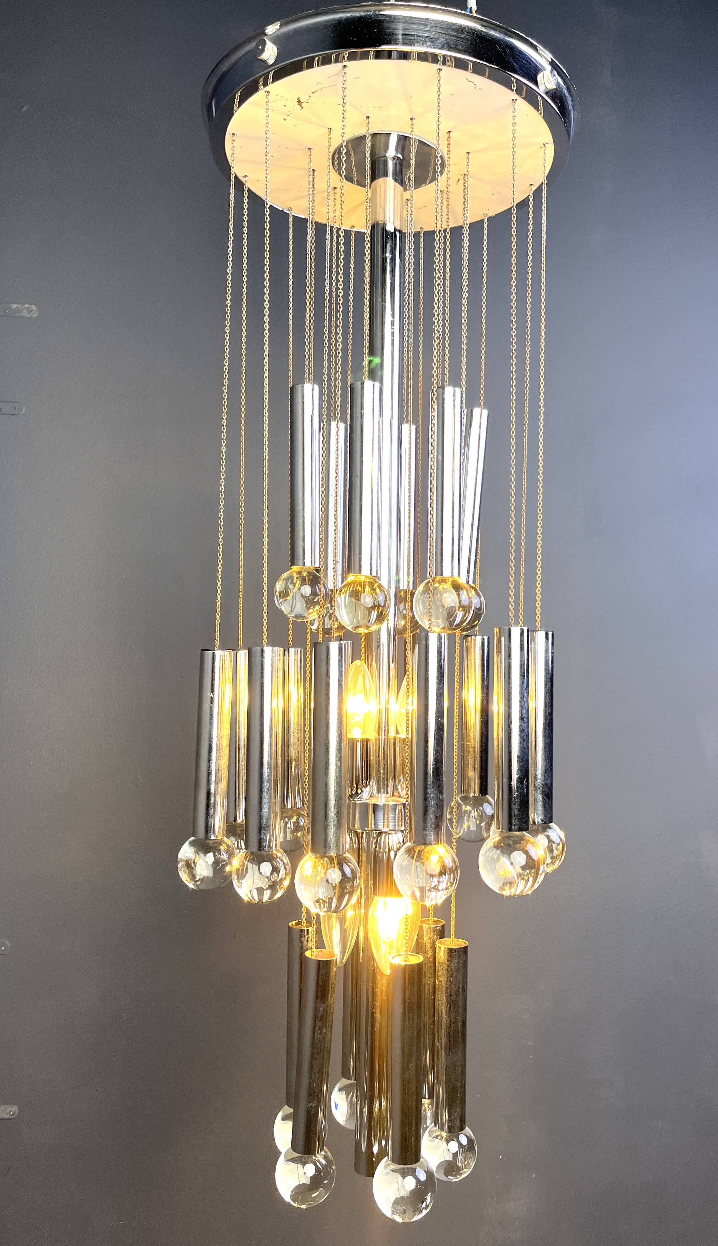 Vintage chromed cascading chandelier, 1970s
