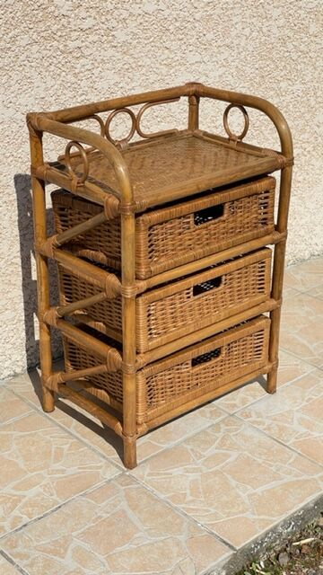 Cabinet with vintage rattan drawers