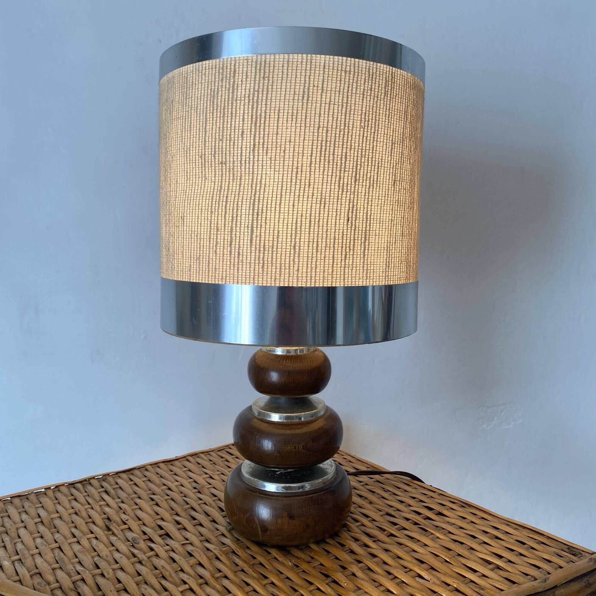 Lampe vintage  33 cm en bois et chrome années 70