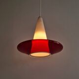 Red and opaline glass pendant lamp, 1960's