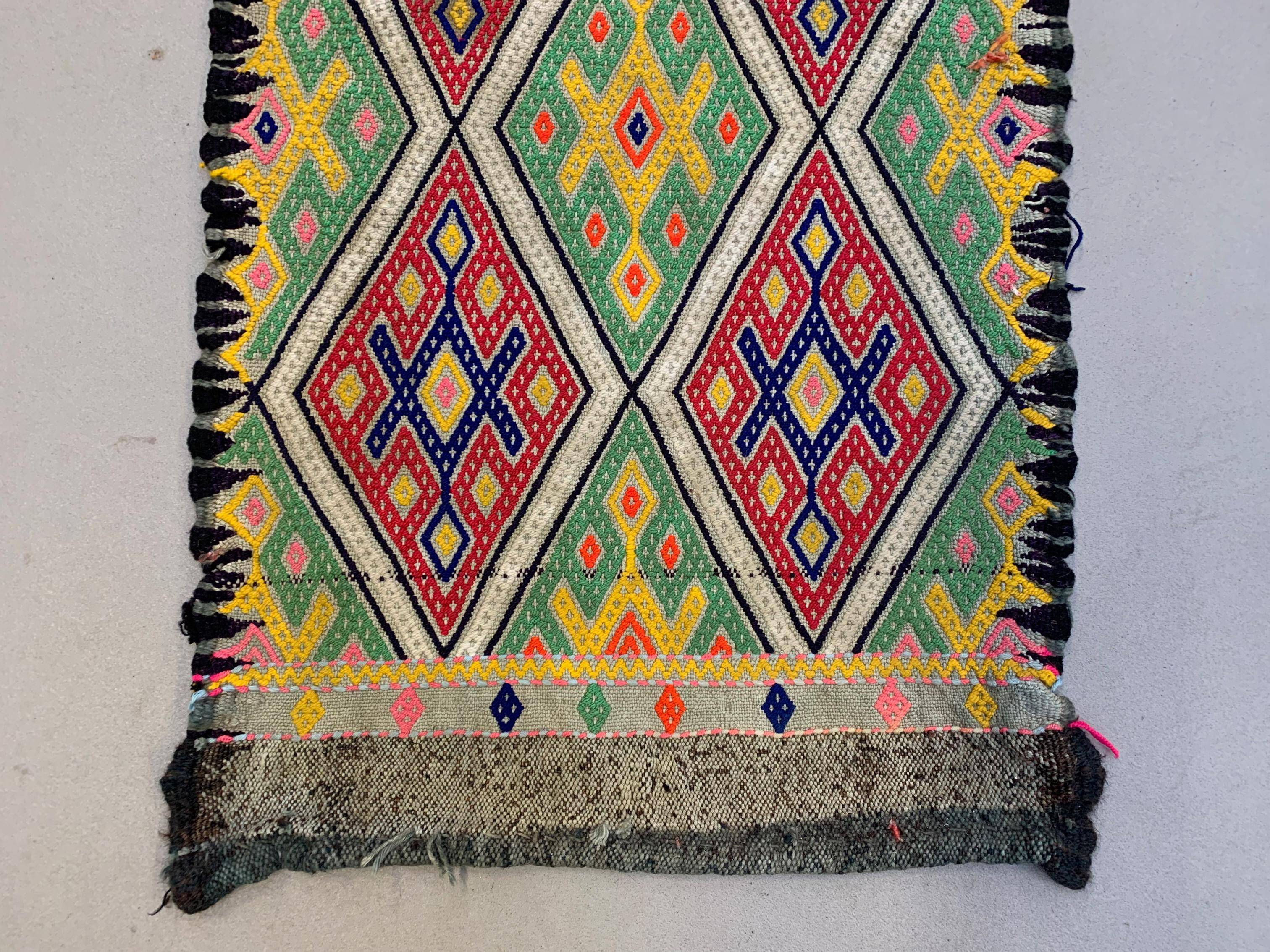 Vintage Turkish Mini Kilim 95x42 cm Wool Small Kelim Runner, shabby Chic