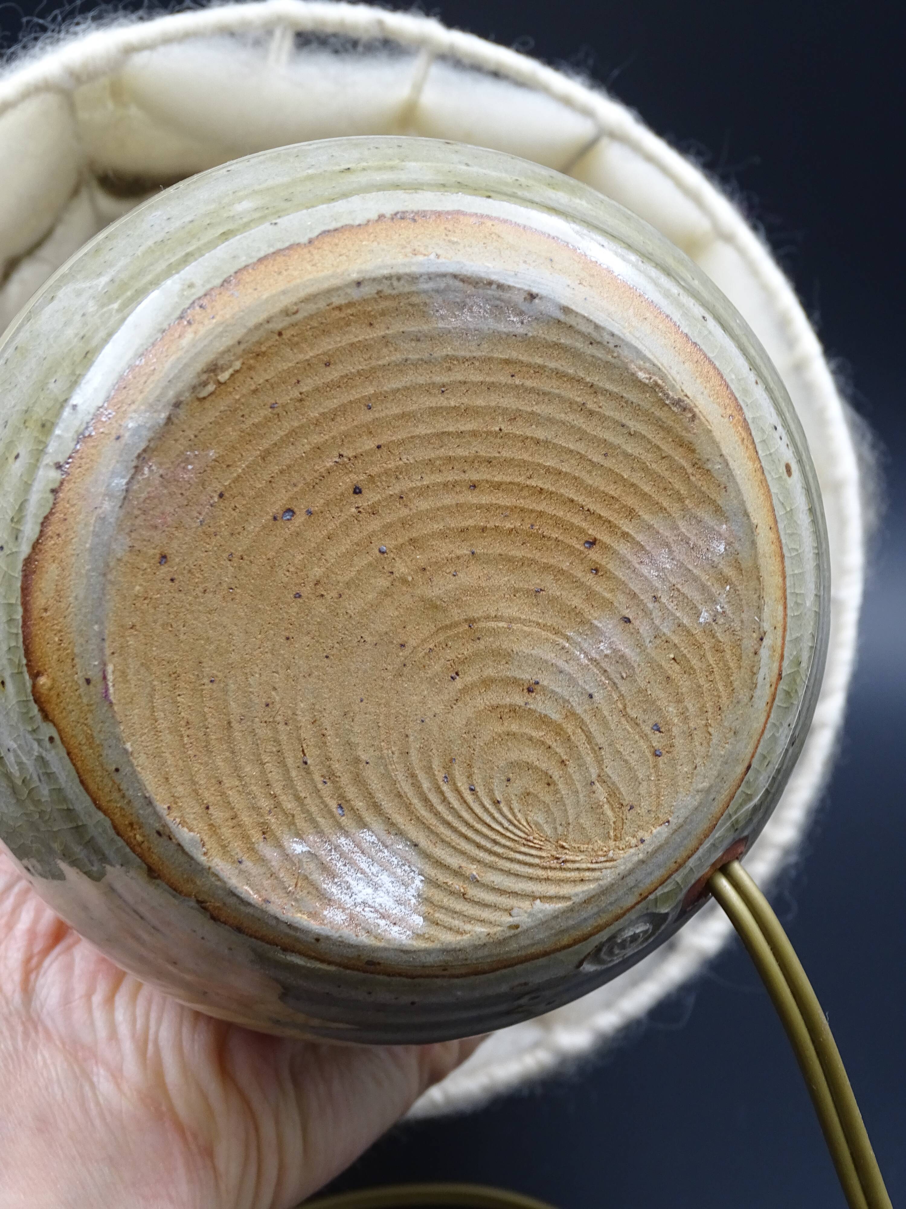 Pair of bedside lamps in stoneware and wool lampshades - Vintage around 1970