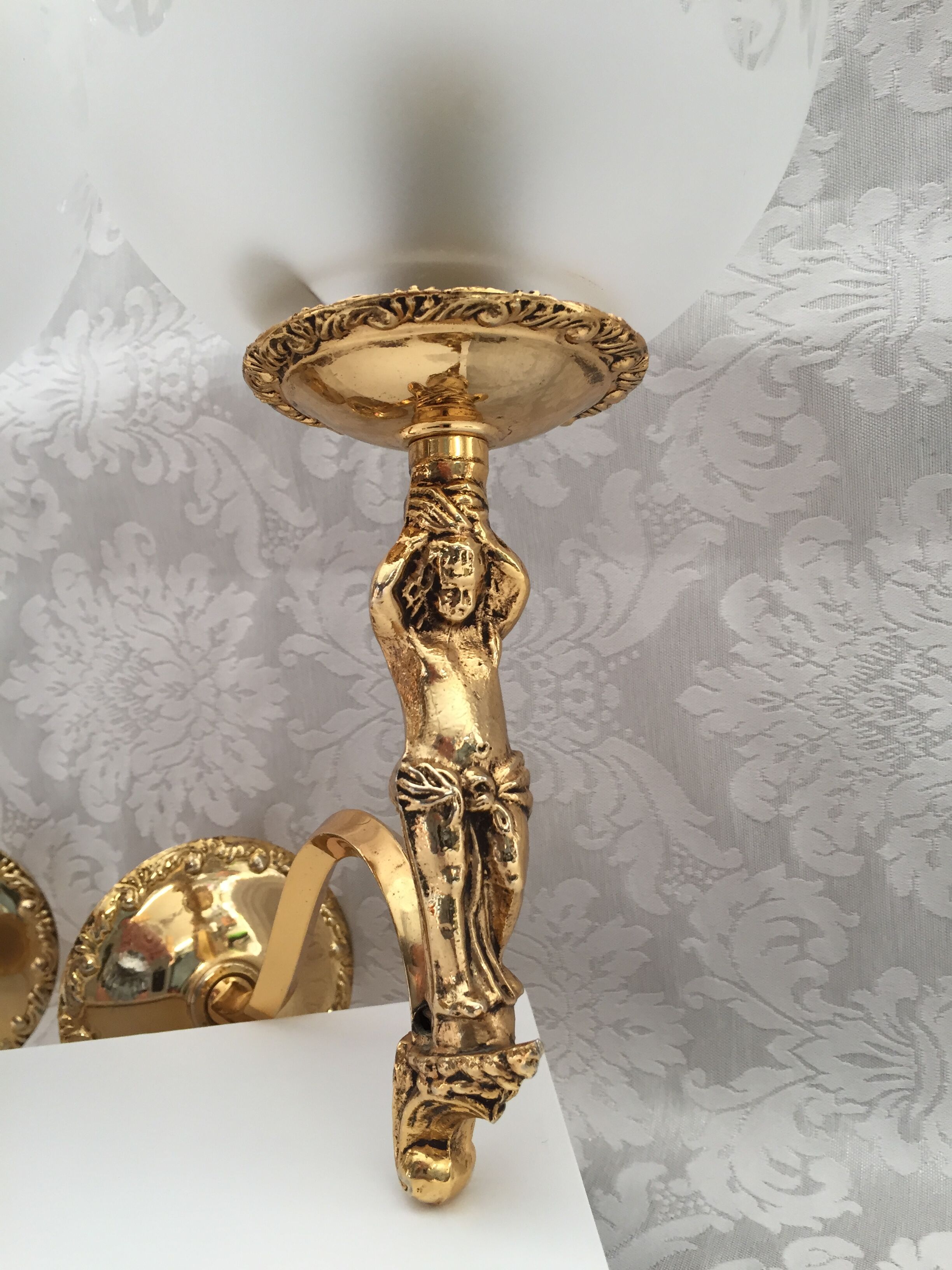 Pair wall lamps gilded bronze atlas globe style louis xv/xvi