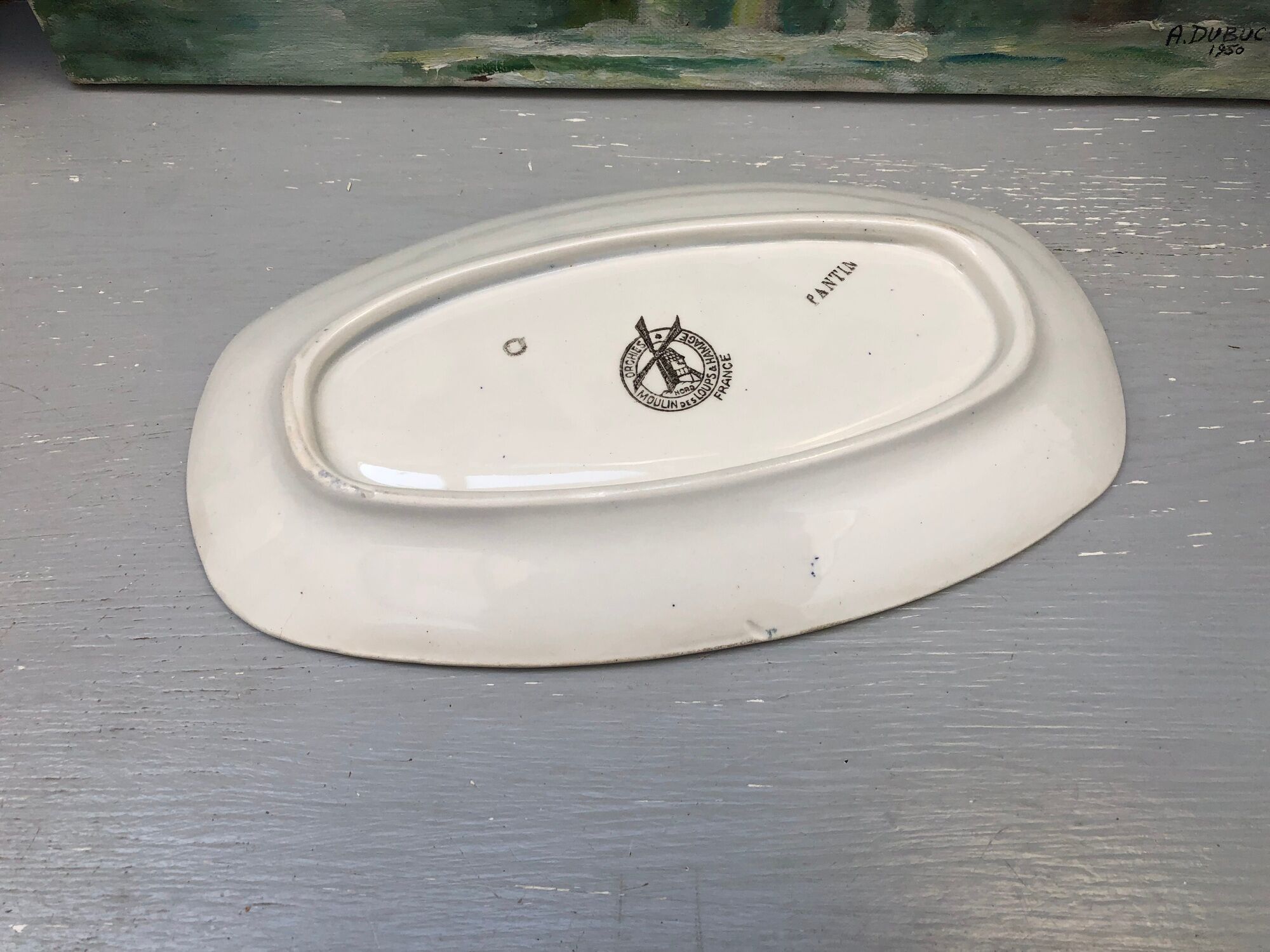 Ravier dish signed Moulin des loups Hamage Orchies Nord France model Pantin