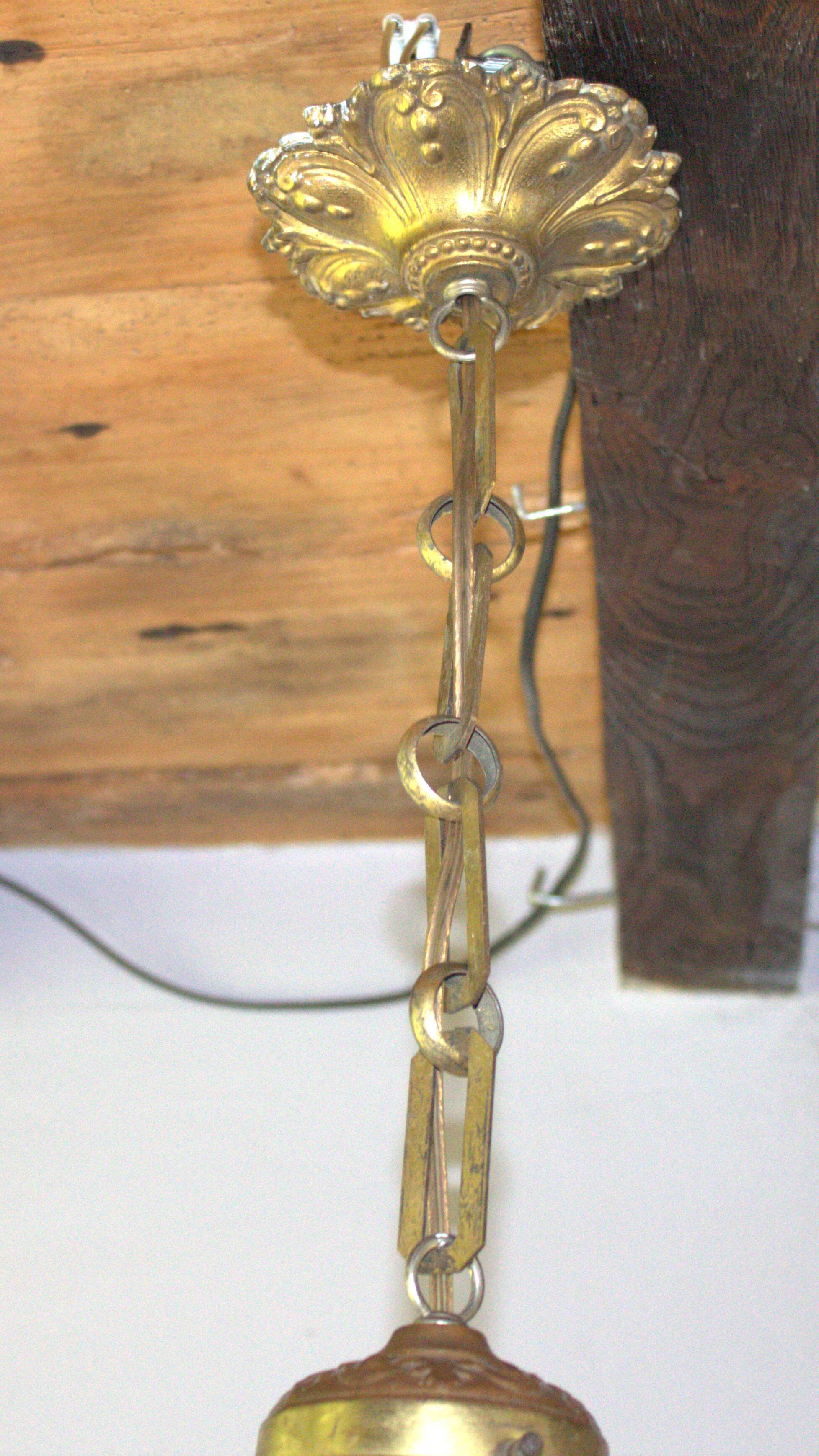 Antique Victorian pendant lamp bobeche glass copper chain suspension