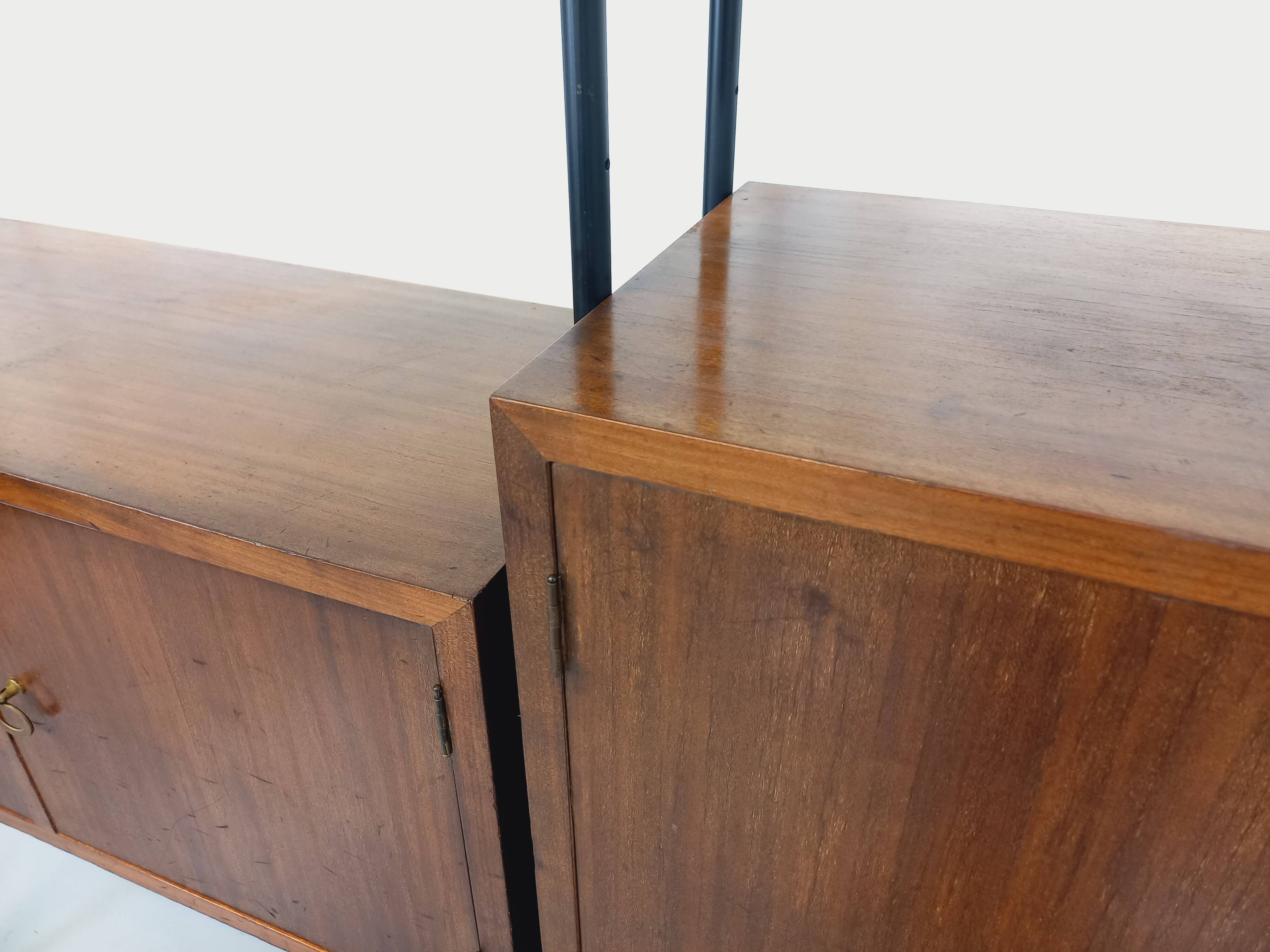 Vintage Italian double modular shelving unit in wood and metal