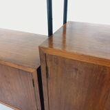 Vintage Italian double modular shelving unit in wood and metal