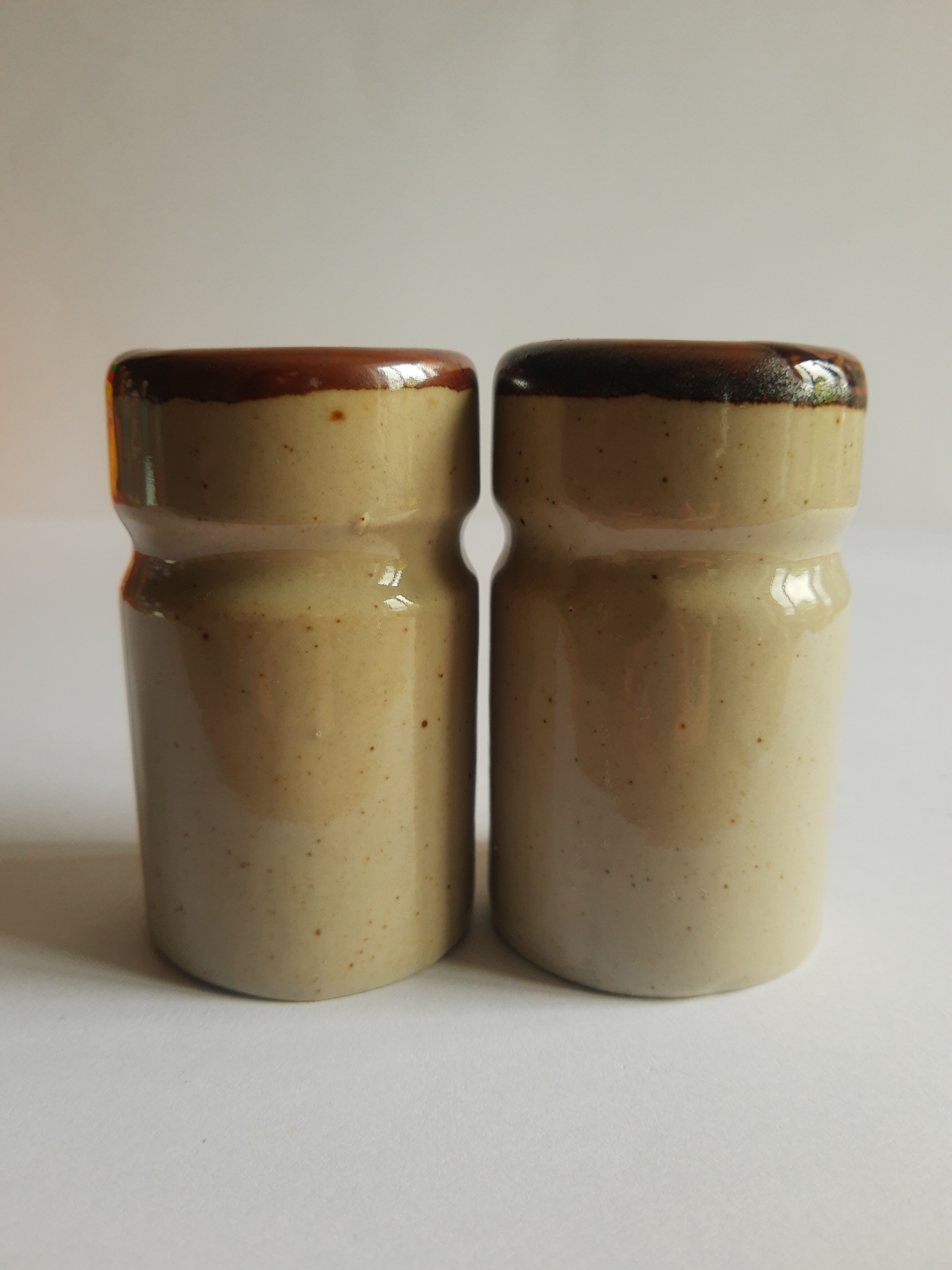 Set salière et poivrier en grès décor floral vintage