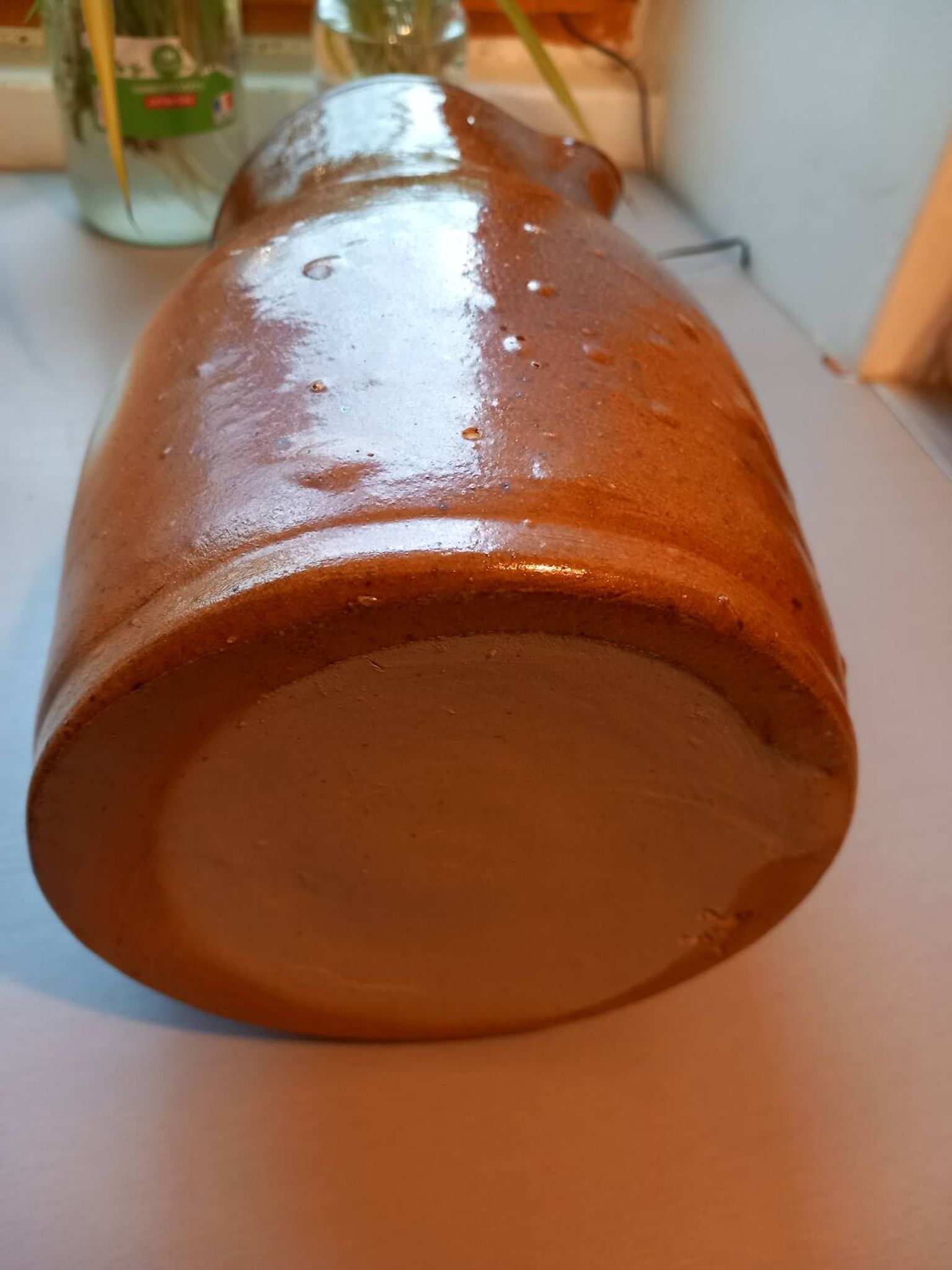 Grand pichet/pot à lait ancien en terre cuite vernissee