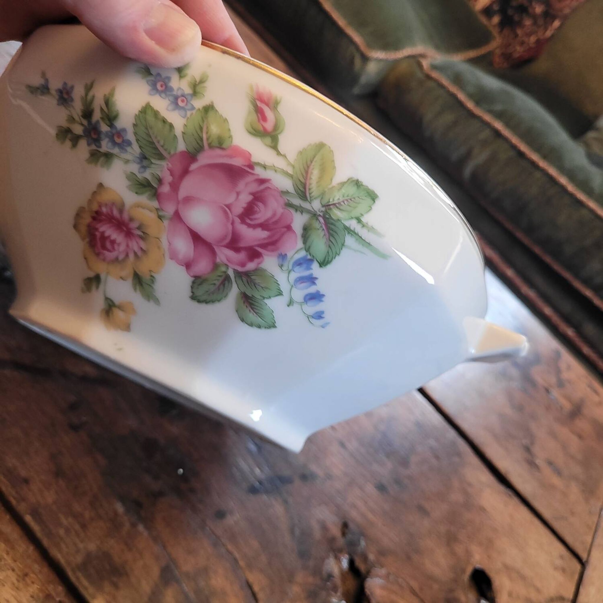 French floral porcelain salad bowl – 1940s–50s