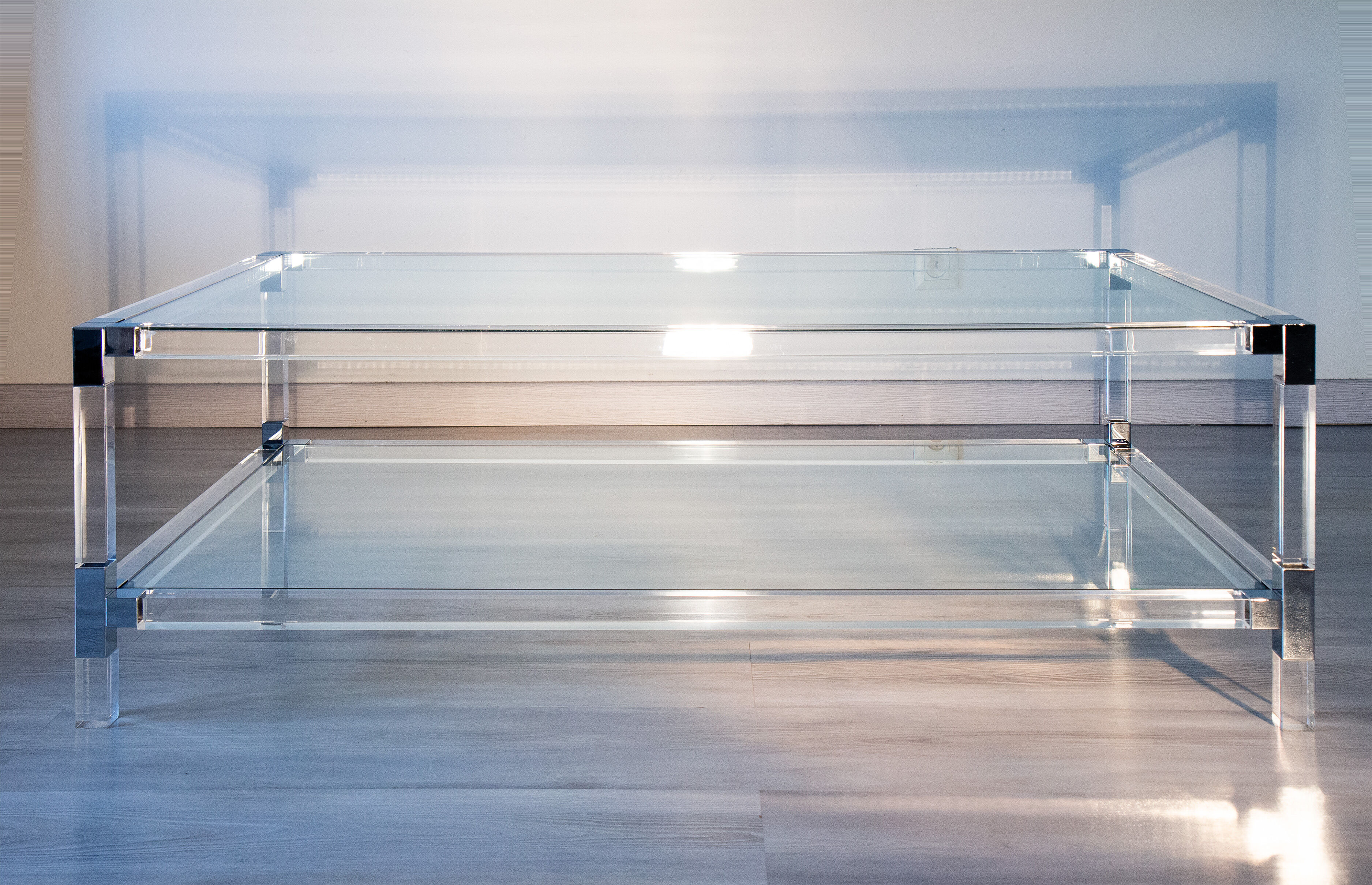 Glass and plexiglass coffee table, 1970-80