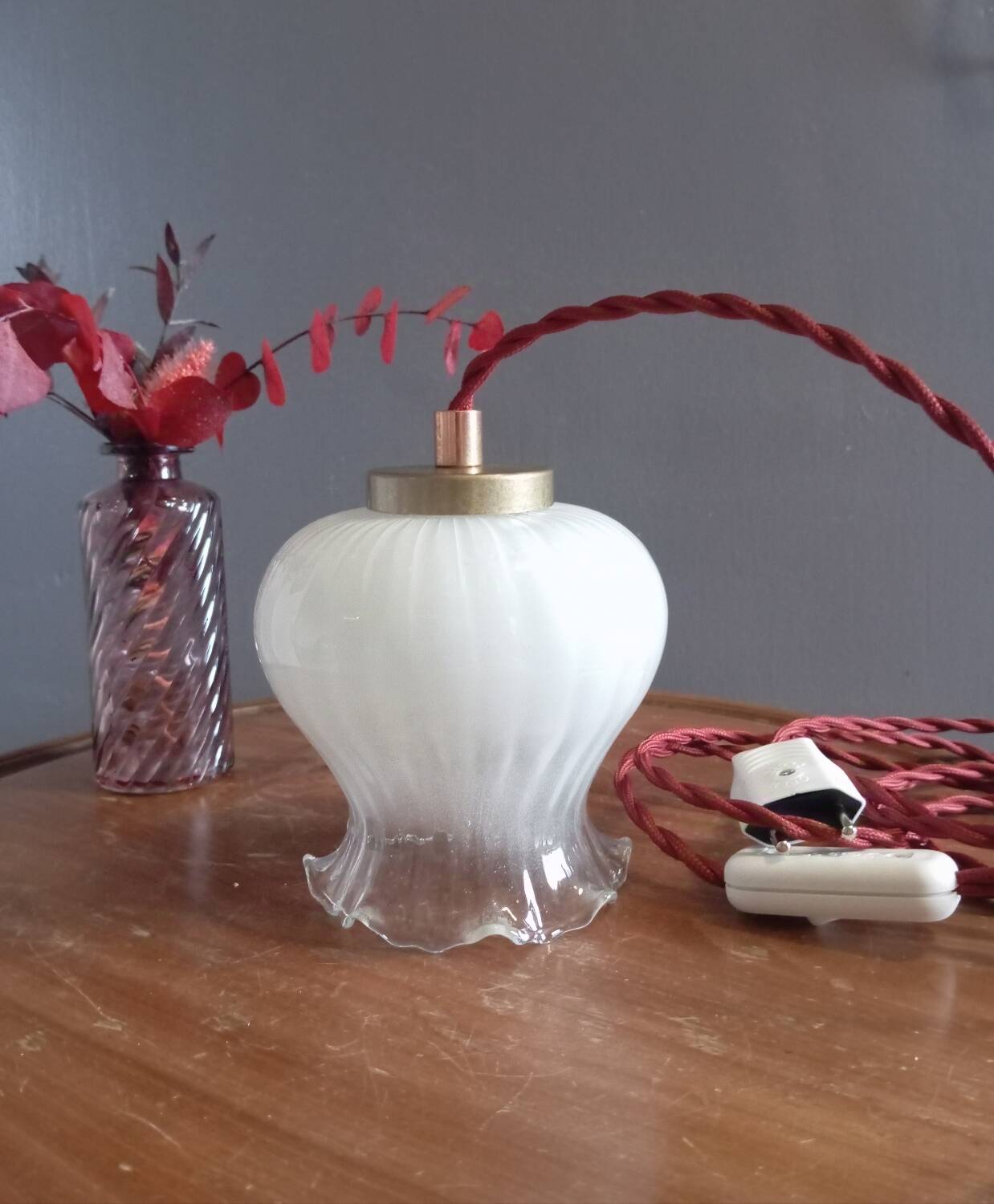 White opaline portable lamp, retro chic