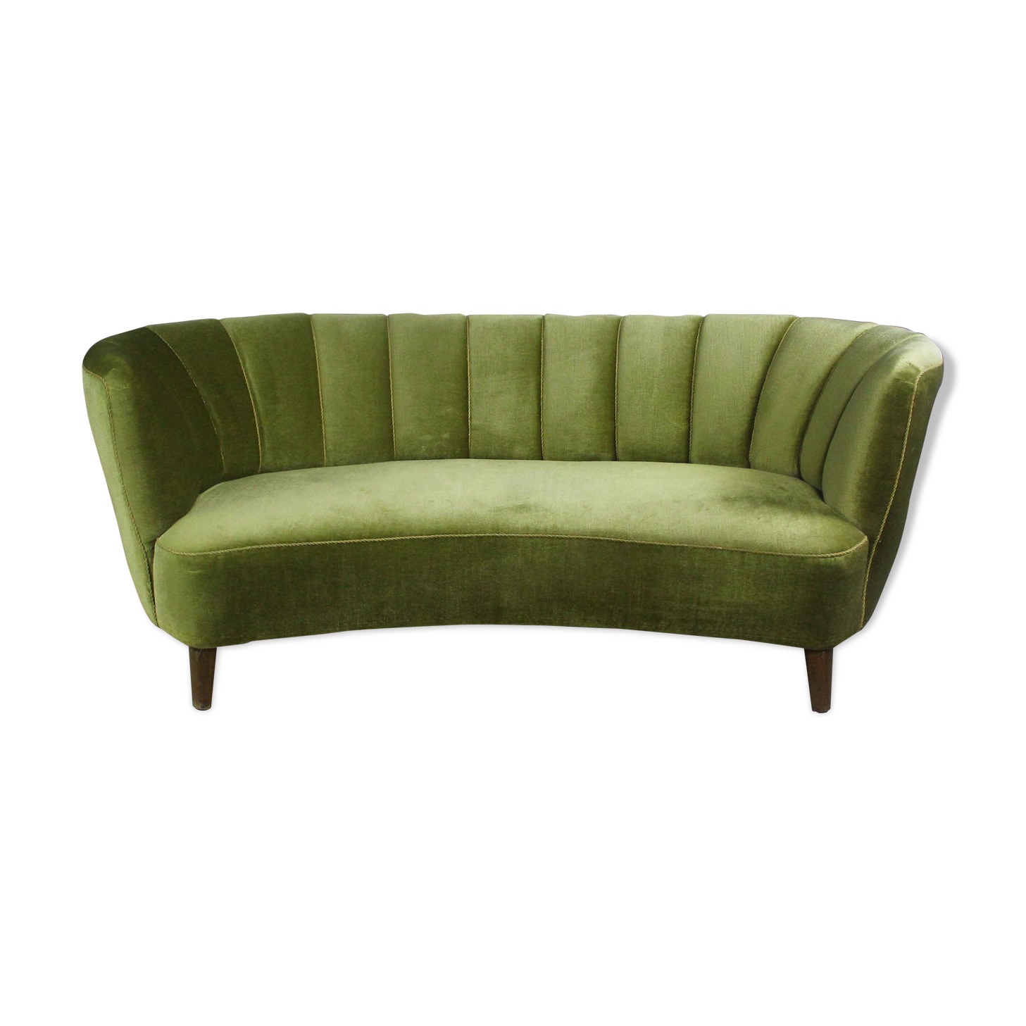 Danish curved velvet banana sofa, 1950
