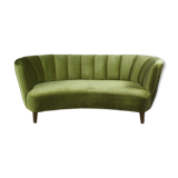 Danish curved velvet banana sofa, 1950