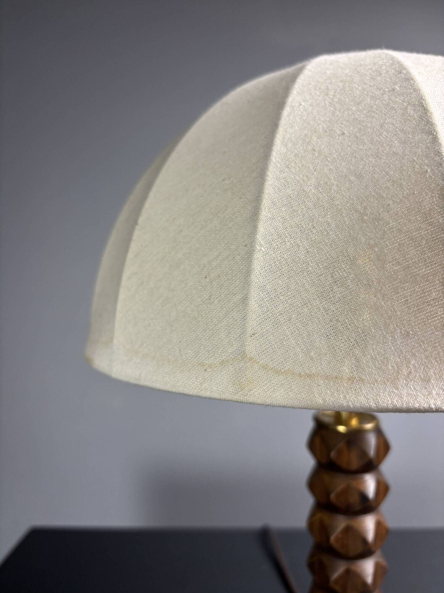 Midcentury brutalist wood turned mushroom table lamp, Charles Dudouyt style