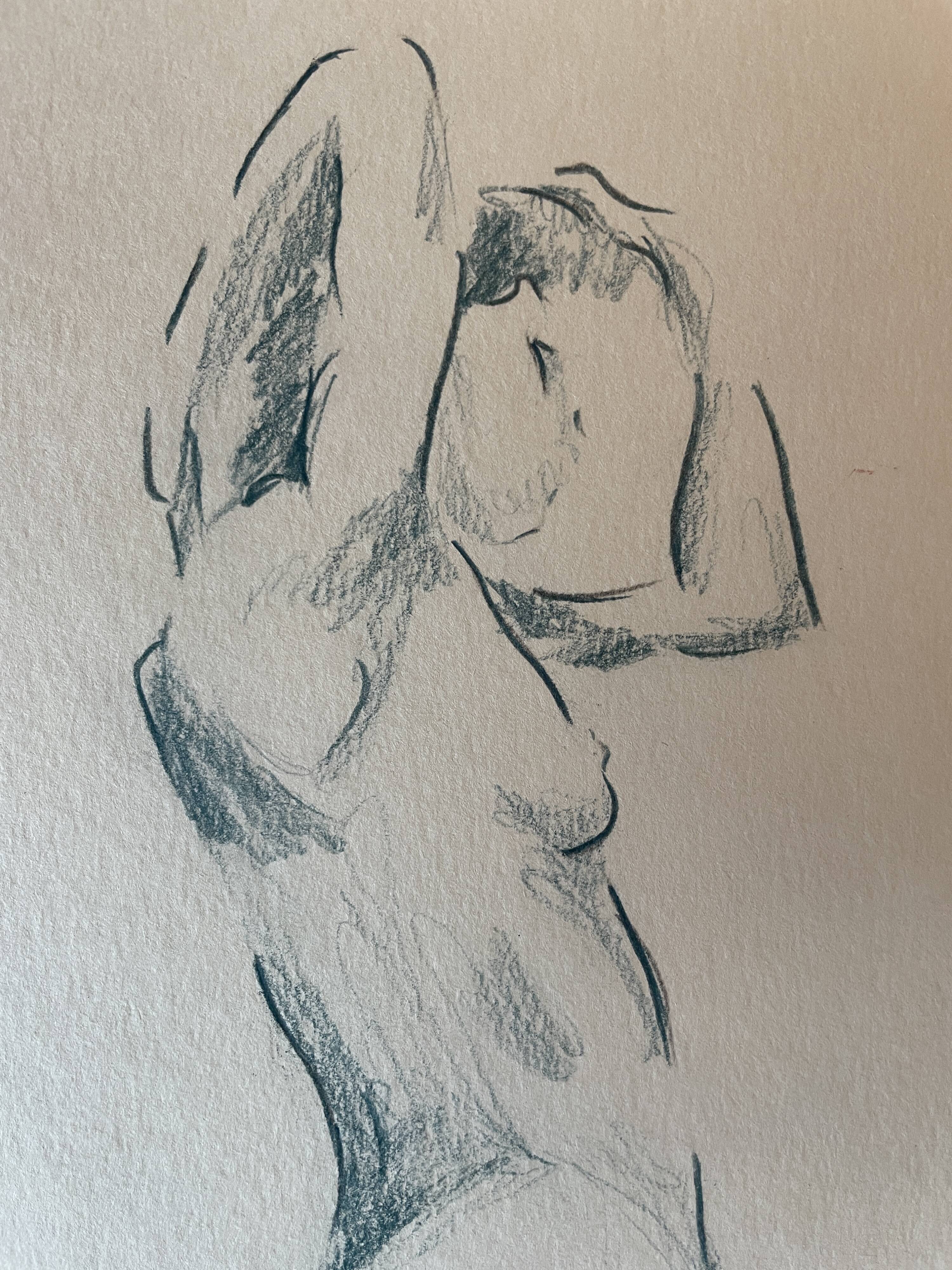 Tableau signé aquarelle portrait féminin « le lever »