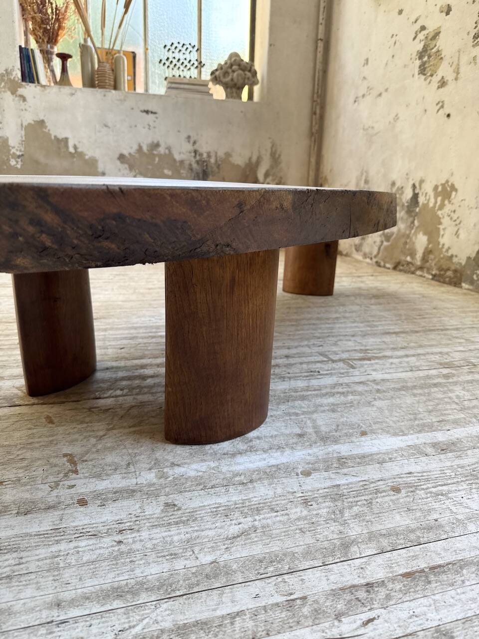 Table basse années 50 plateau bois exotique XXL