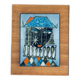 Vintage Italian Ceramic Art Blue Harlequin Tile Panel, 1960s
