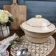 Large vintage soup tureen Digoin Sarreguemines – Brown and blue floral decoration