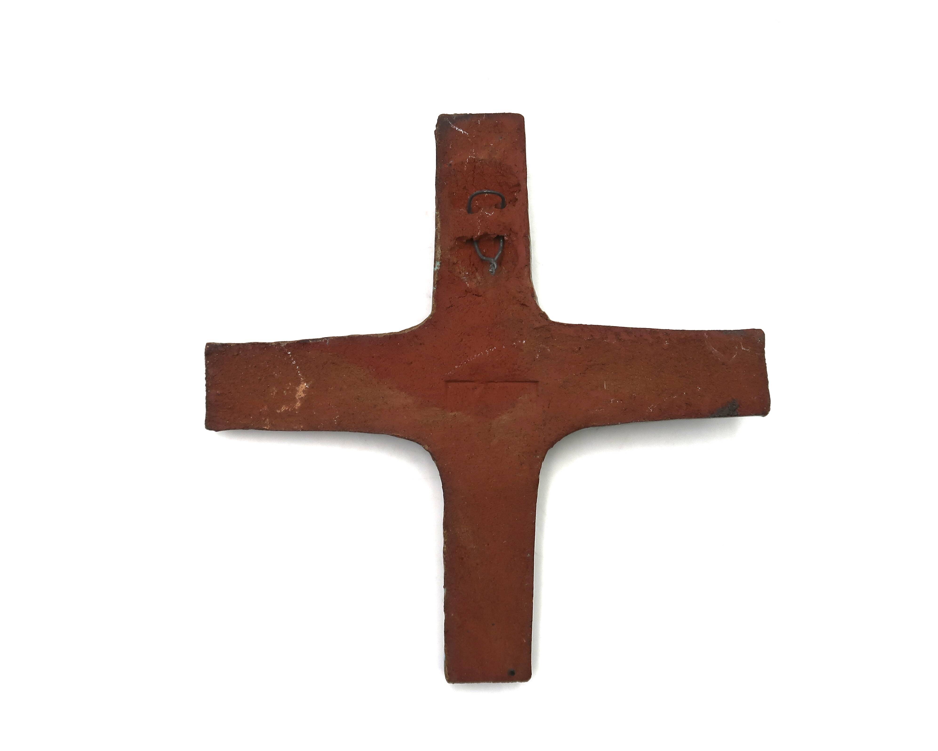 Pale blue ceramic wall cross signed Amphora, 1970s.