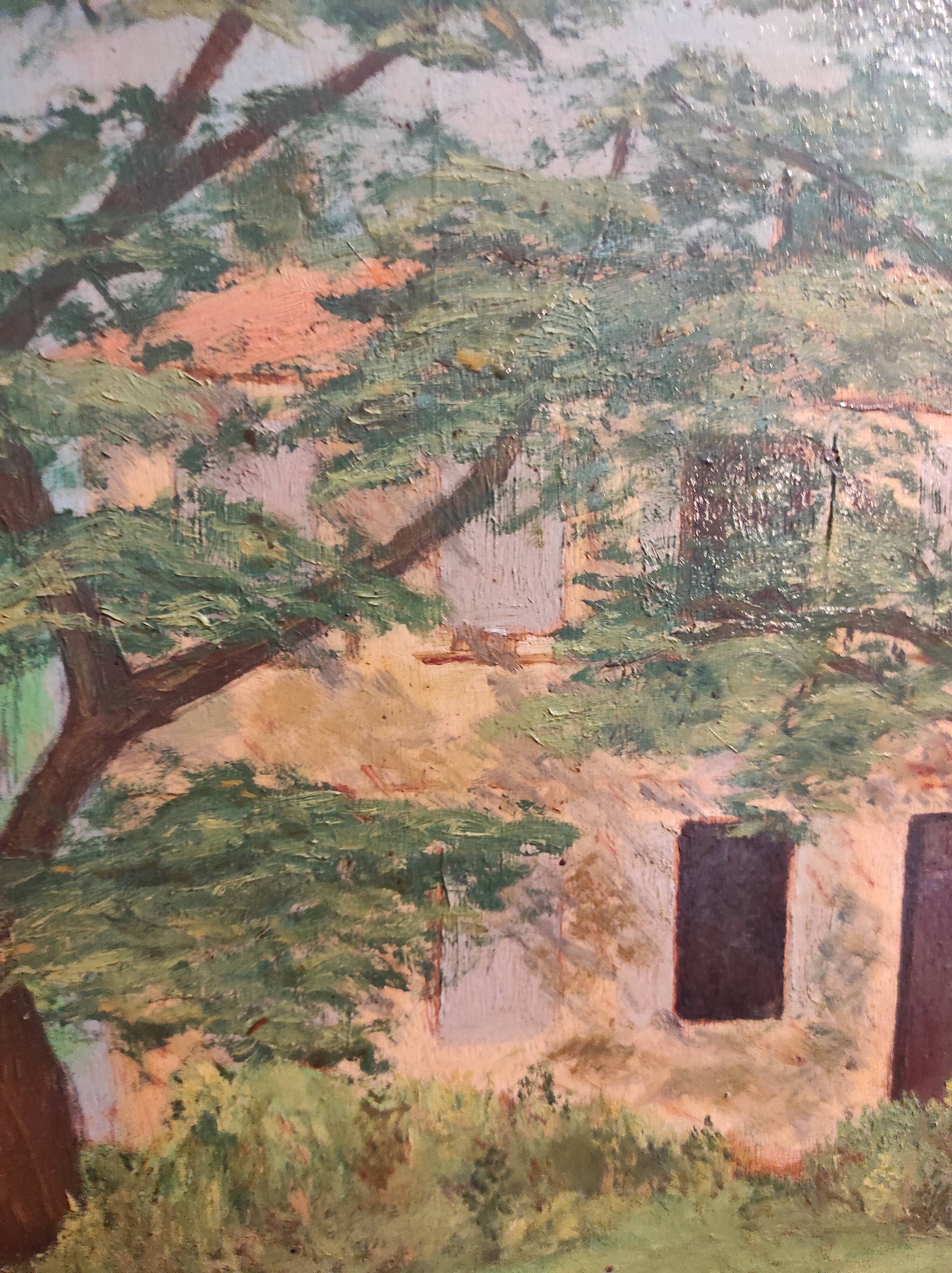 French vintage oil painting, signed Martínez, 1950