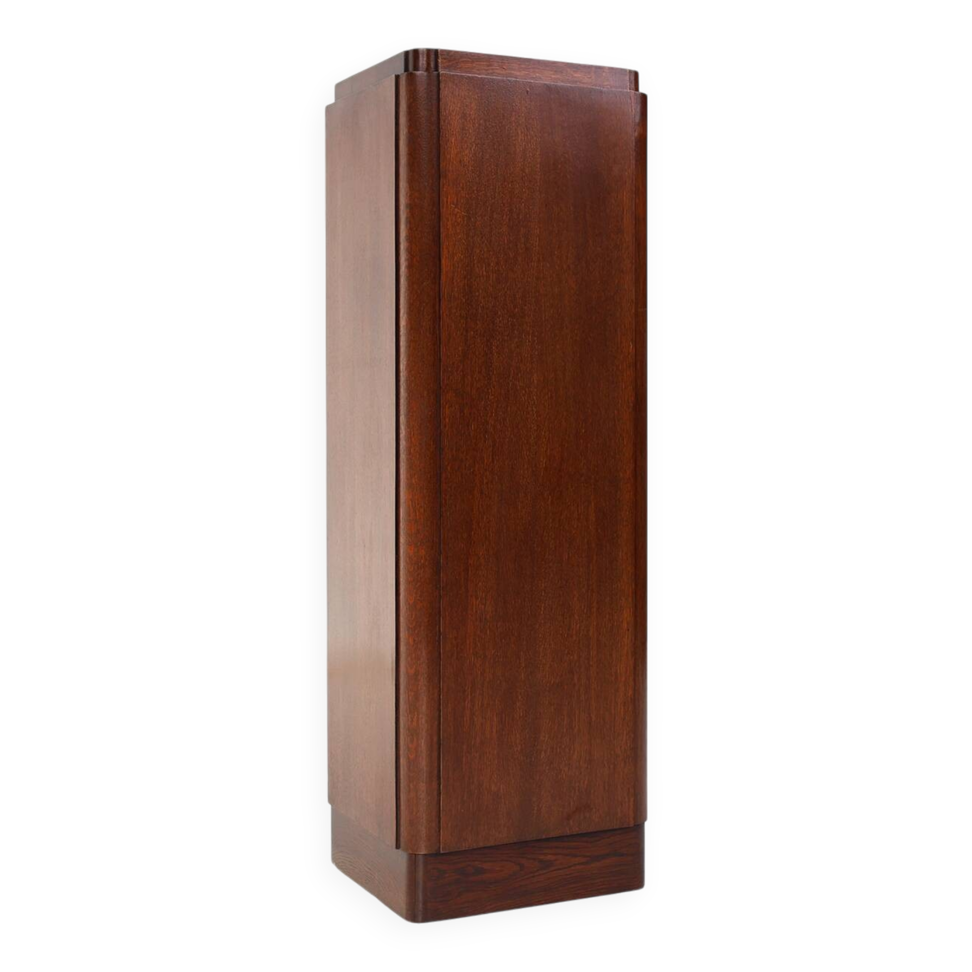 Large Art Deco console or pedestal in dark oak veneer, Belgium, 1920s