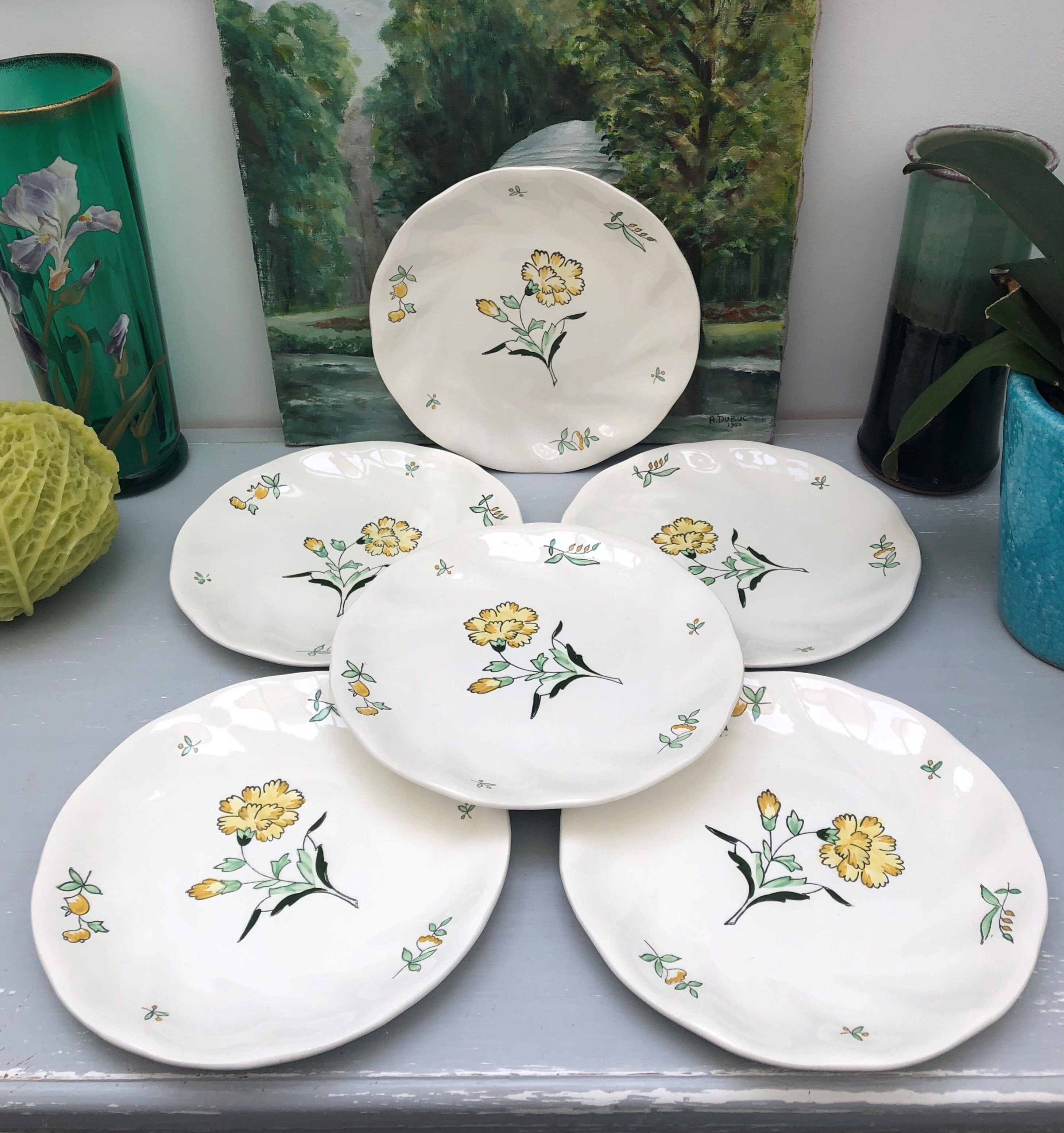Lots of 6 flat plates model embrun, with floral motifs. Stamped Salins France