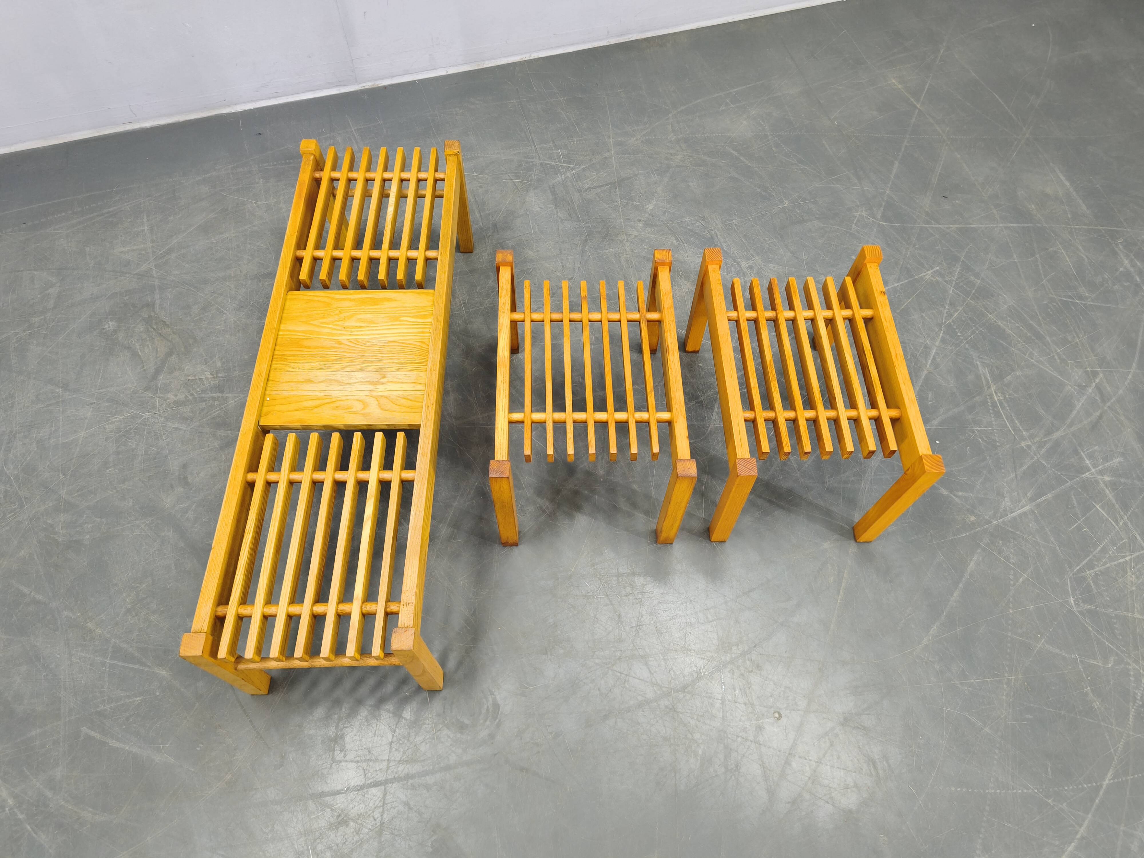 Set of Three Mid-Century Wooden Plant Stands, Czechoslovakia 1970s