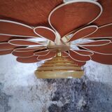 Suspension flower petals linen and rattan and vintage globe