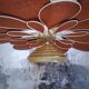 Suspension flower petals linen and rattan and vintage globe