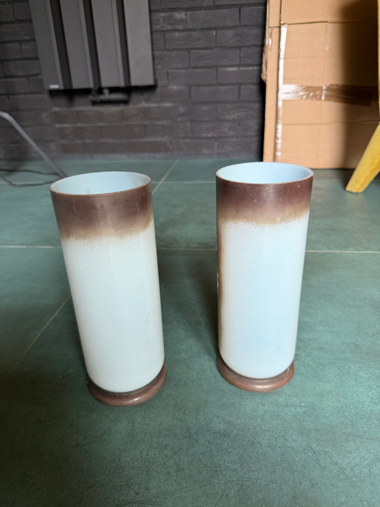 Pair of cylindrical opaline vases