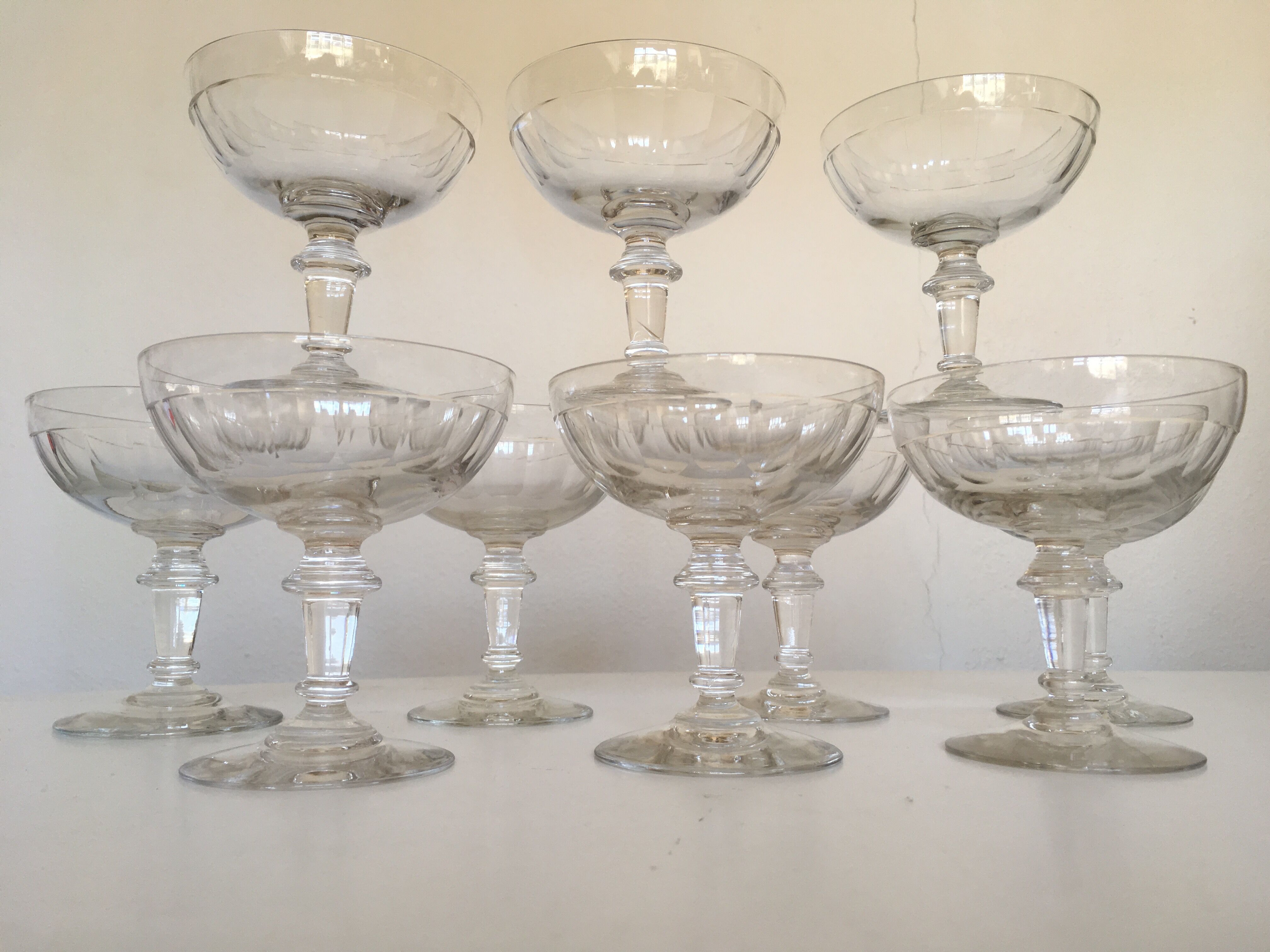 Set de 10 coupes à champagne à côtes plates, XIXe