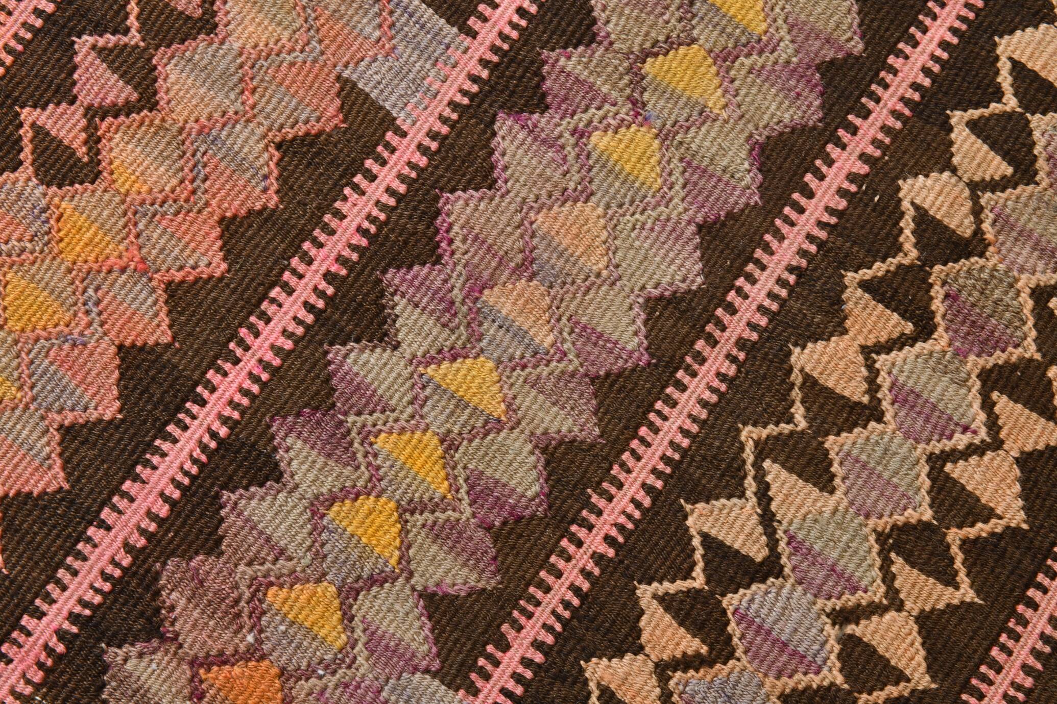 3x10 Pink & Brown Tribal Kilim Runner Rug, 88x313Cm