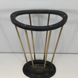 Umbrella stand in blackened wood and brass. Attributed to Jacques Adnet