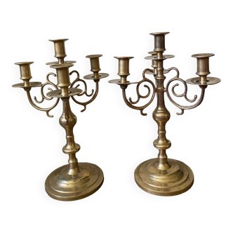 Pair of old brass candlesticks