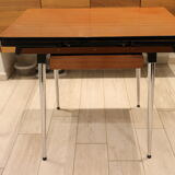 Briwn Formica table with extension cords and drawer