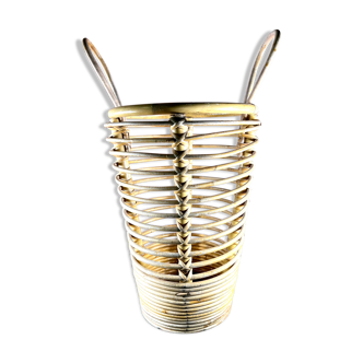 Vintage umbrella holder in bamboo rattan and rattan year 60 with two handles