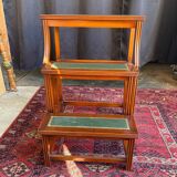 Escabeau de bibliothèque en bois massif avec marches gainées cuir