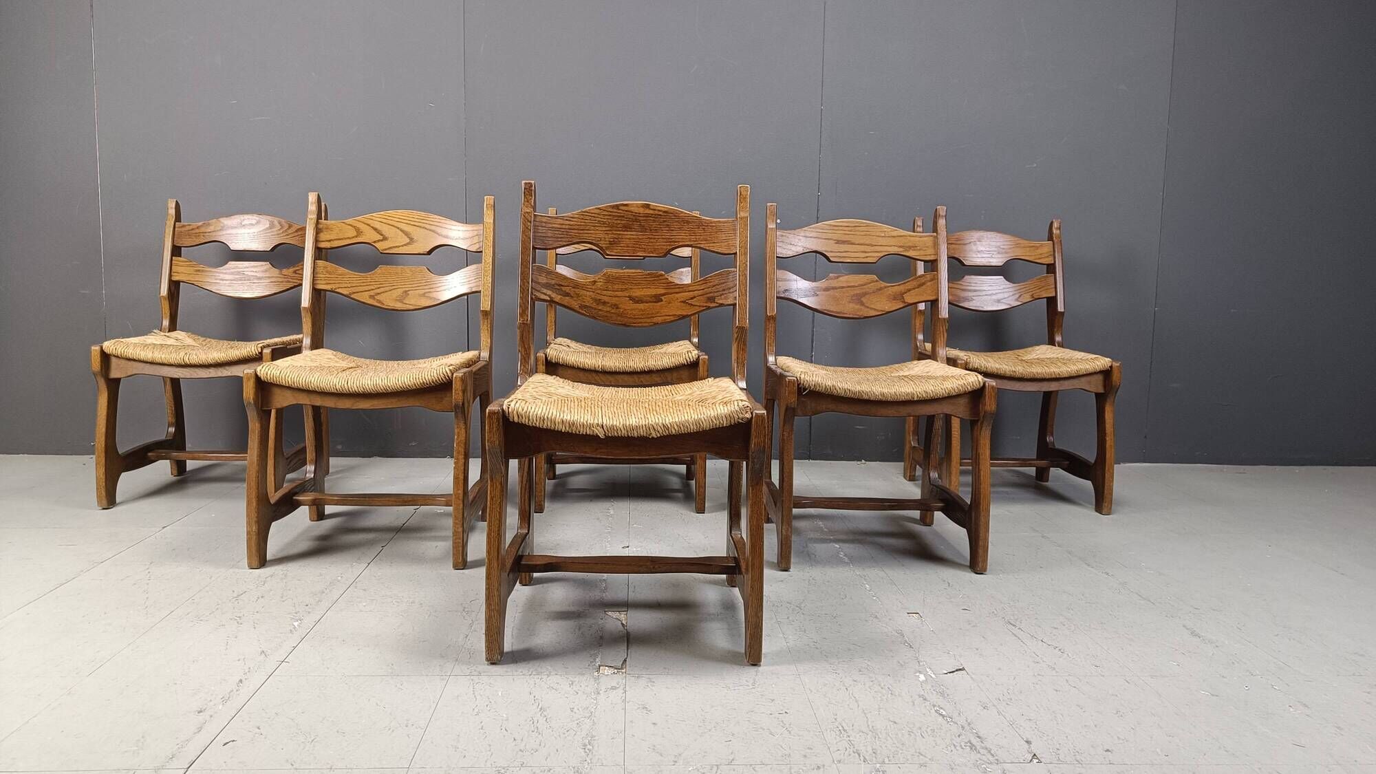 Vintage oak and wicker dining chairs, 1960s