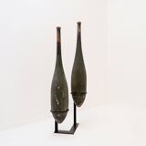 Paire de grandes quilles d'exercice en bois sur socle début du 20ème siècle