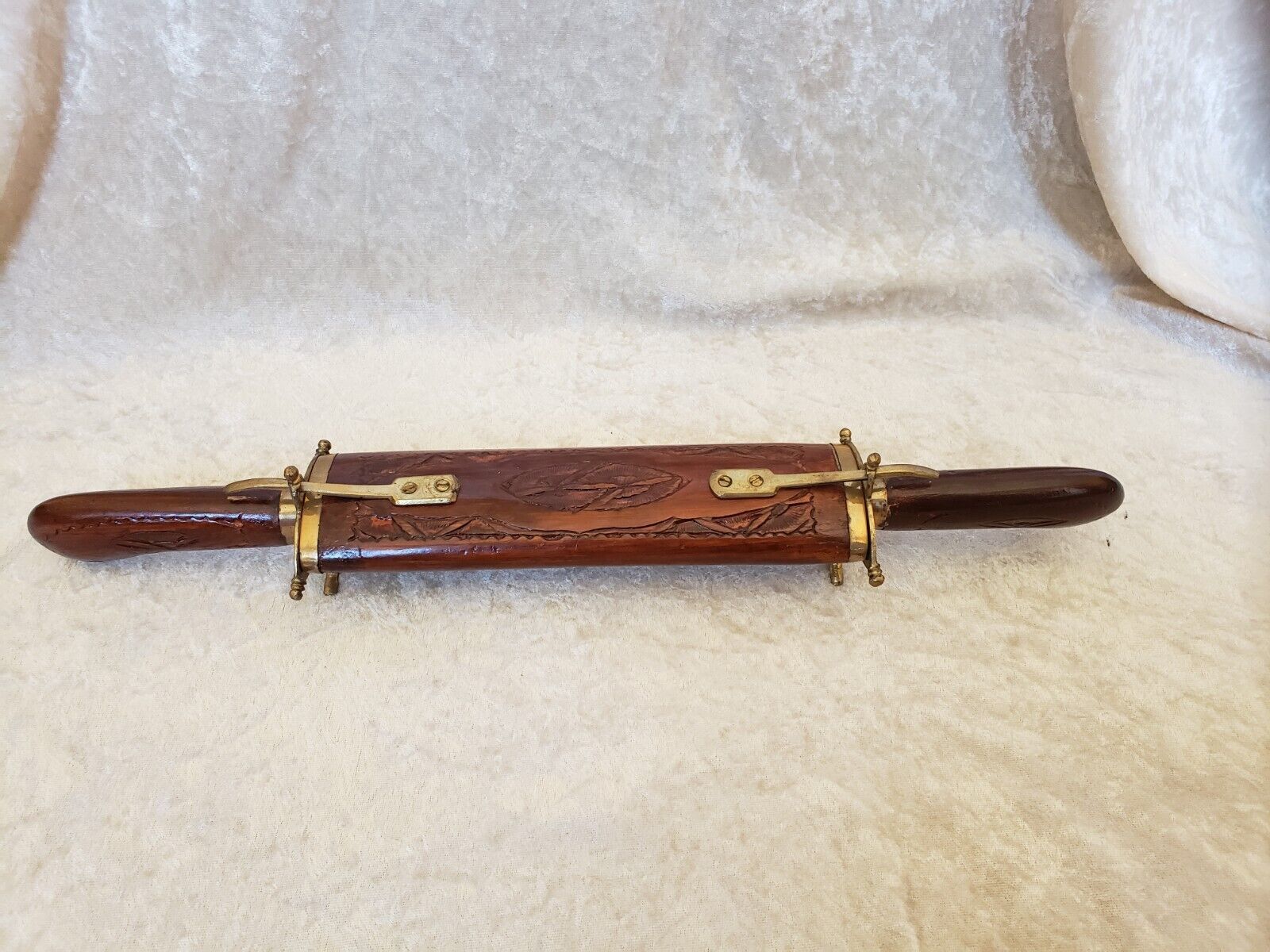 Vintage cutting service with knife and fork in wooden sheath
