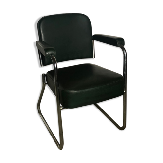 Roneo vintage office chair in dark green skai and metal foot 1940-50's