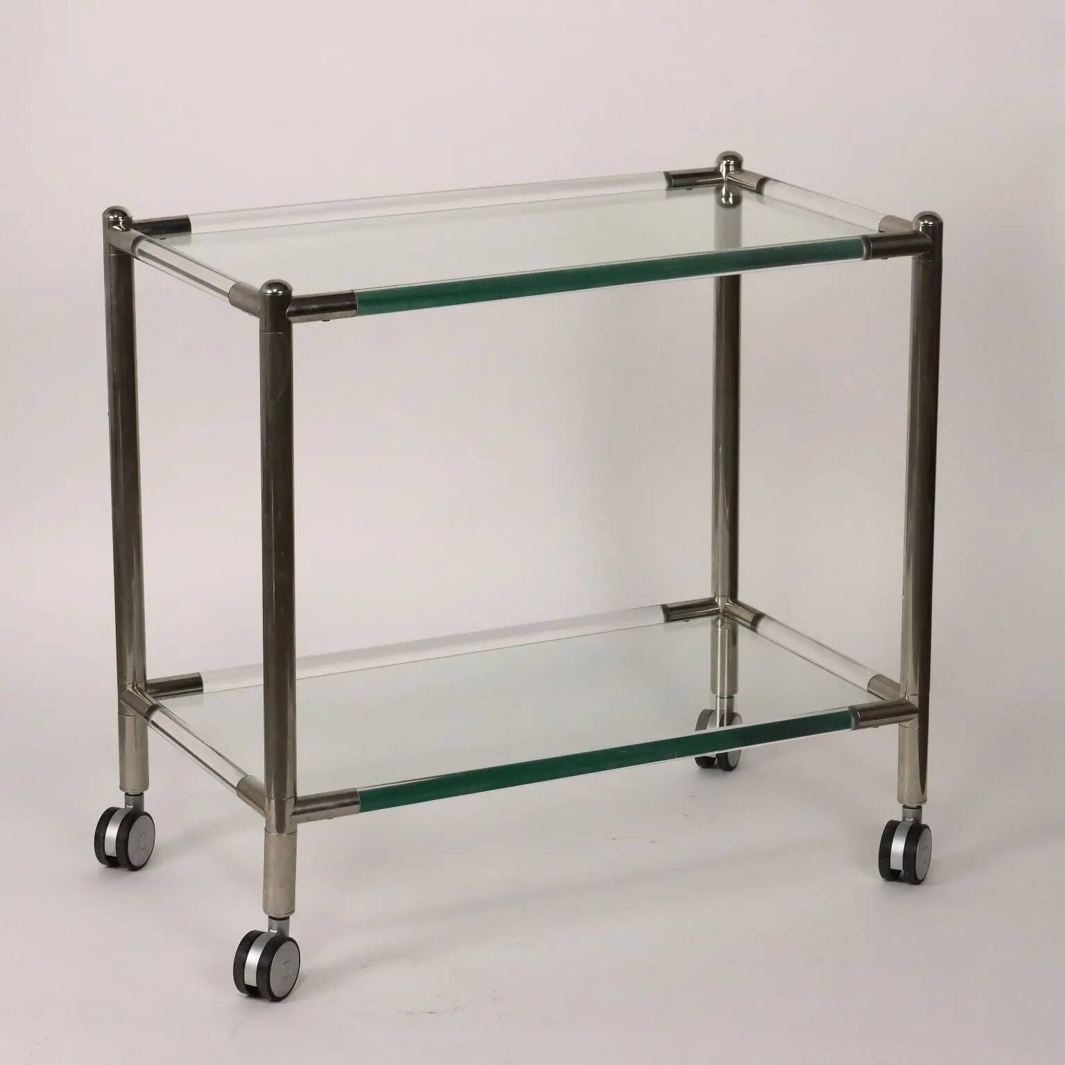 Chariot de service en verre et métal chromé, Italie, années 1980