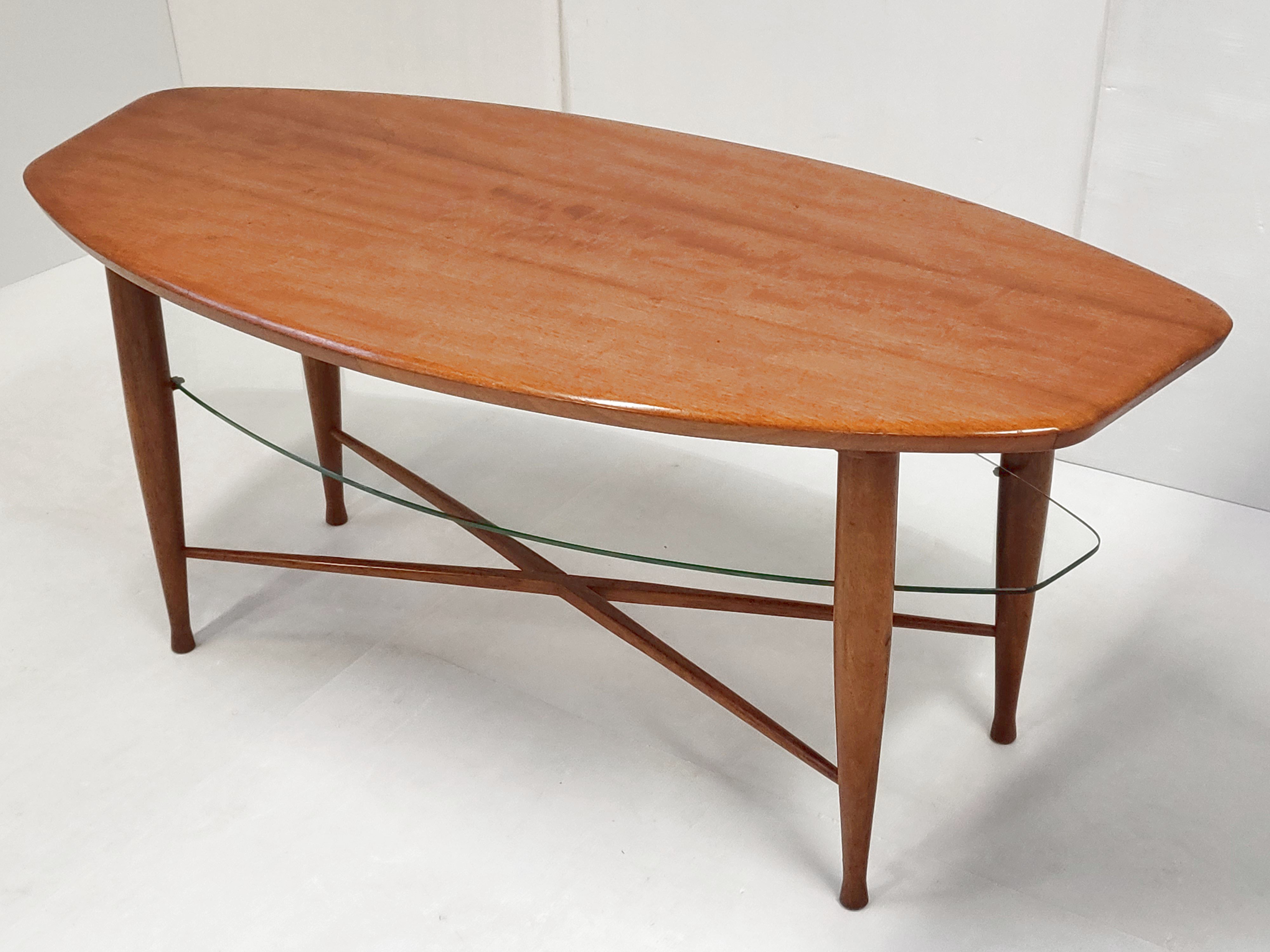 Scandinavian coffee table in teak & glass 1960 vintage