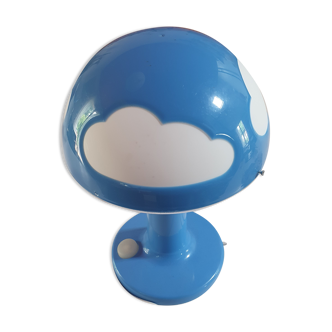 Lampe vintage ikea forme champignon avec matif nuage blanc et bleu ikea skojig année 90  ampoule man
