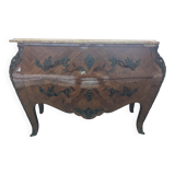 Curved commode in Louis XV style – marquetry & marble – bronze fittings