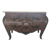 Curved commode in Louis XV style – marquetry & marble – bronze fittings
