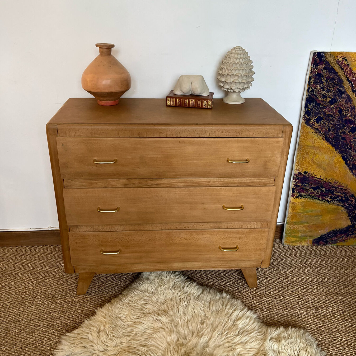 Commode vintage bois pieds compas